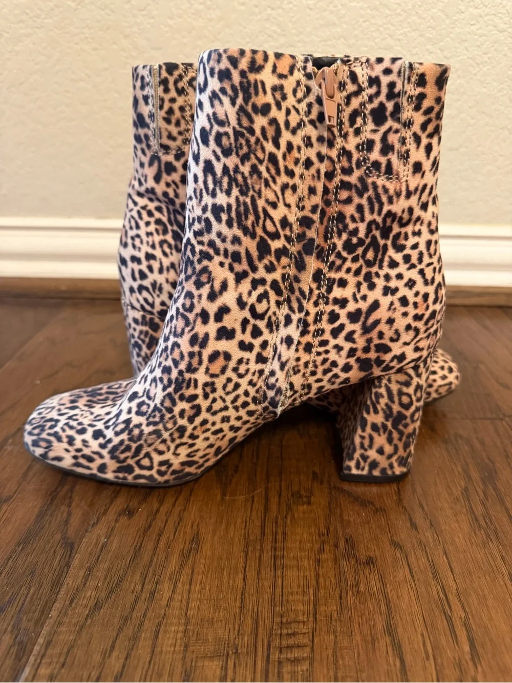 Sugar Element Leopard Print Block Heel Side Zip Ankle Boots Size 6.5